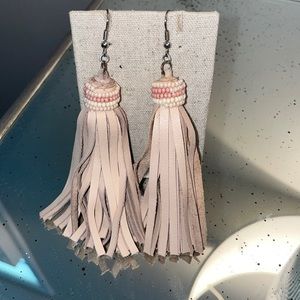 Noonday Leather tassel earrings - Blush/pink